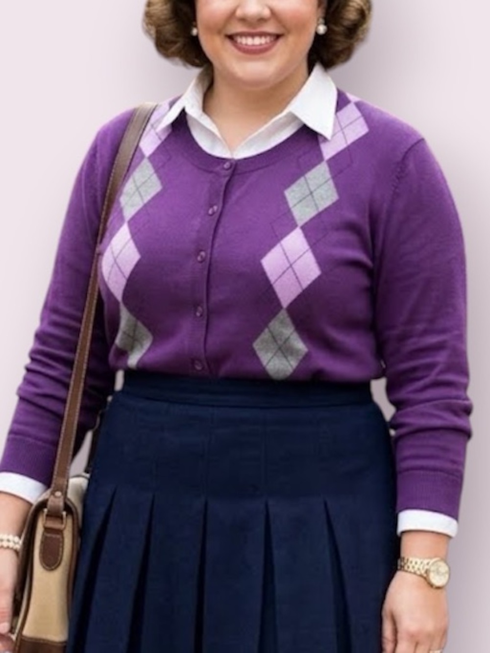Vintage Willow Bay Argyle Button Up Cardigan Preppy Sweater Purple 24W/26W/3X